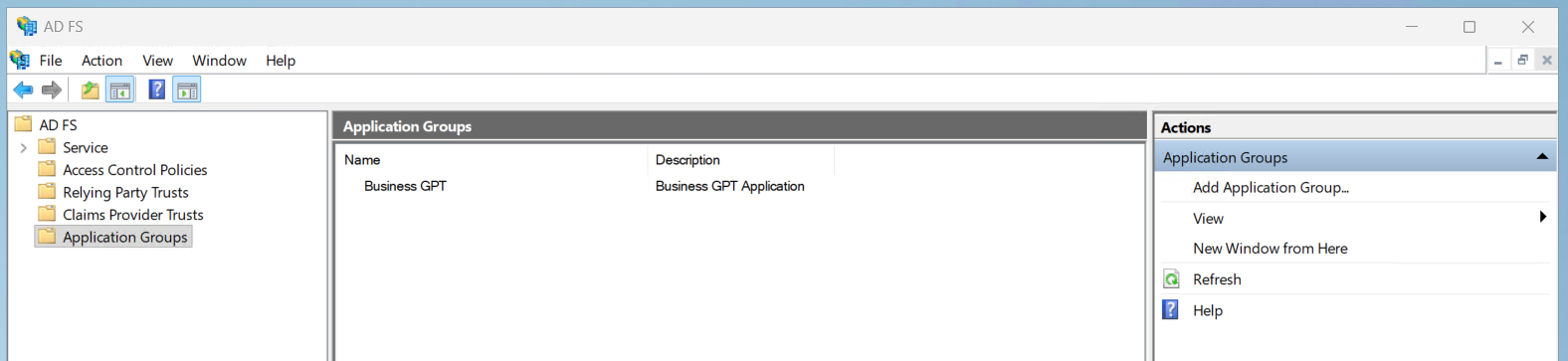 Application Group Eigenschaften öffnen