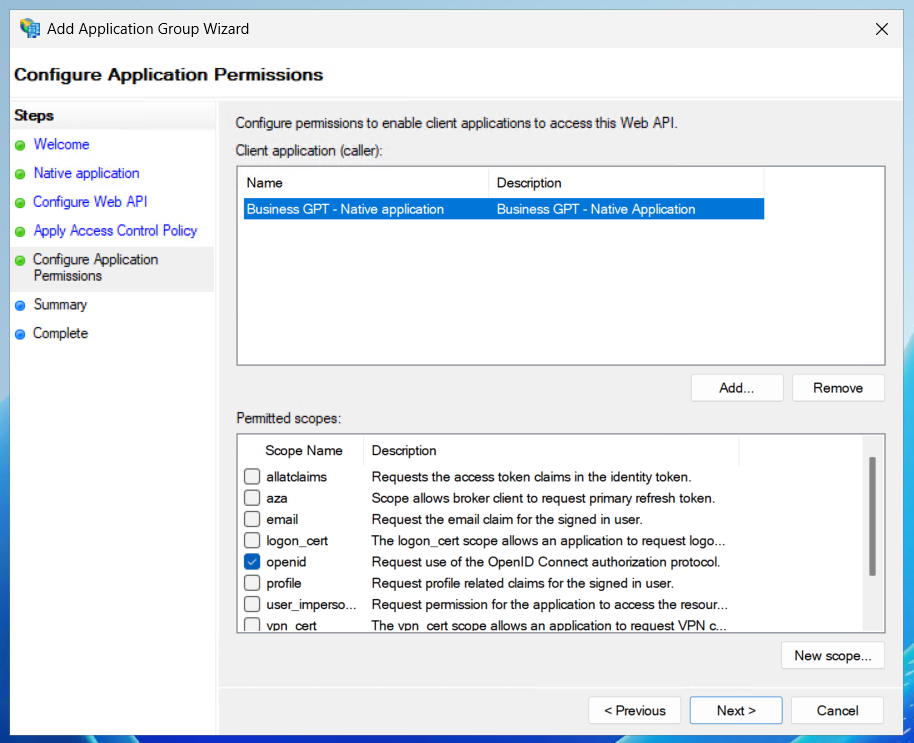 Anlage - Screen - Application Permissions