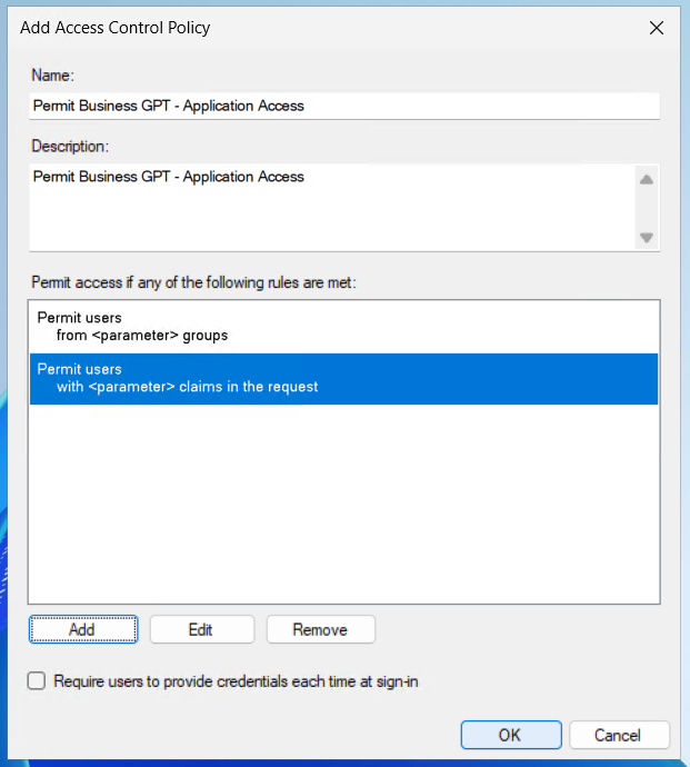 Anlage - Screen - Add Access Control Policy