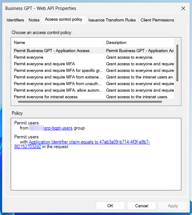 Anlage - Screen - Web API Access Control Policy